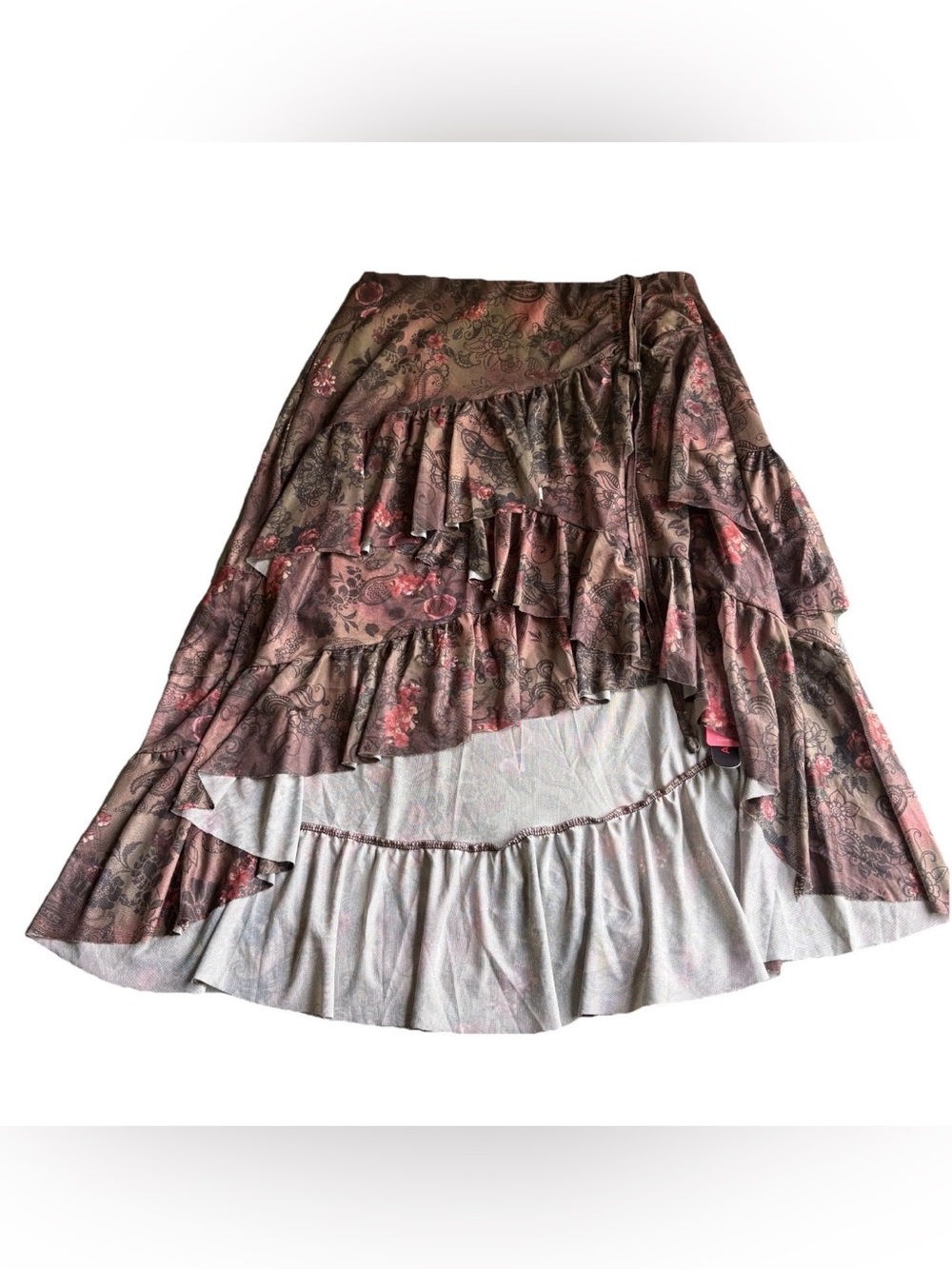 Romwe Women’s L Skirt Forest Fairy Grunge Asymmetrical Floral Brown Boho NWT